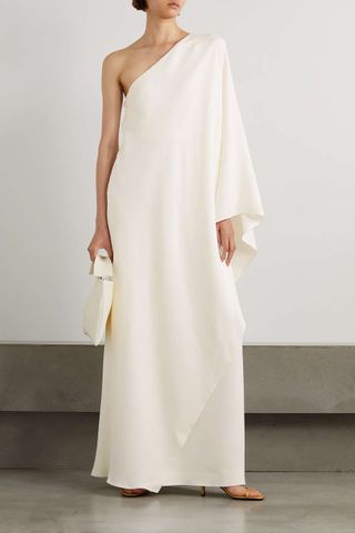 The Row + Sparrow One-Sleeve Draped Silk-Cady Gown