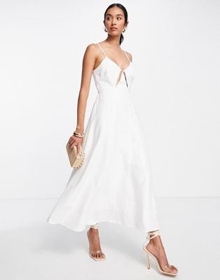 Asos Edition + Linen Cami Midi Dress With Cut Out Detail