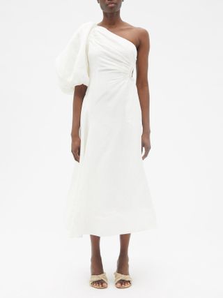 Aje + One-Shoulder Silk and Linen-Blend Midi Dress