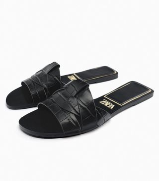 Zara + Flat Crossed Leather Sandals