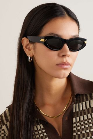 Bottega Veneta Eyewear + Original Cat-Eye Acetate and Gold-Tone Sunglasses