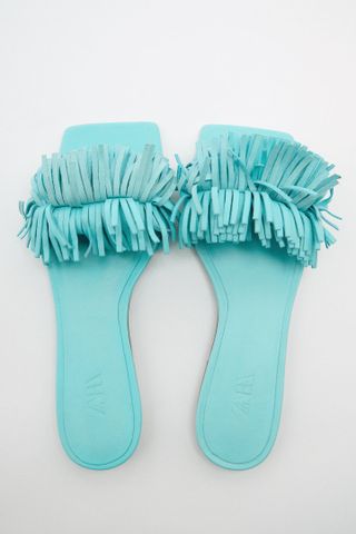 Zara + Fringed Flat Leather Sandals