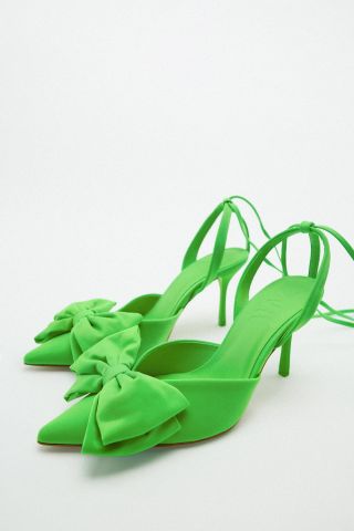 Zara + Slingback High Heel Shoes With Bow