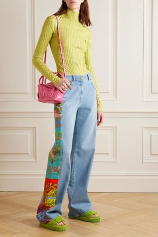 Versace + Printed Twill-Trimmed Low-Rise Wide-Leg Jeans