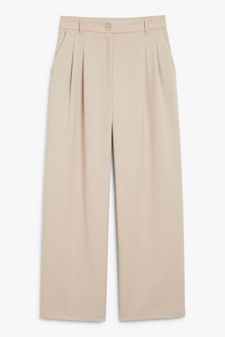 Monki + Taupe Wide Leg Trousers