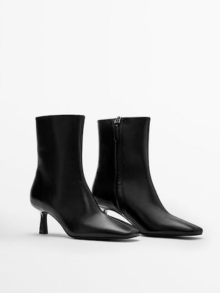 Massimo Dutti + Leather Square-Toe Ankle Boots