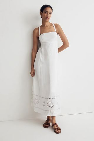 Madewell + Embroidered Eyelet Tie-Back Cami Midi Dress