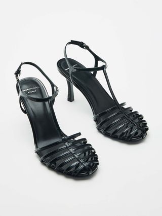 Massimo Dutti + Patent-Finish Heeled Cage Sandals