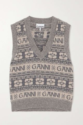 Ganni + Fair Isle Jacquard-Knit Wool-Blend Vest