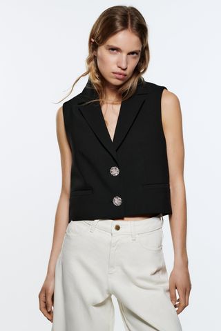 Zara + Jewel Button Cropped Vest