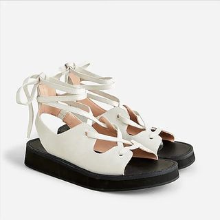 J.Crew + Lace-Up Mini Wedge Sandals in Suede