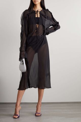 Christopher Esber + Cutout Ruffled Silk-Chiffon Midi Dress