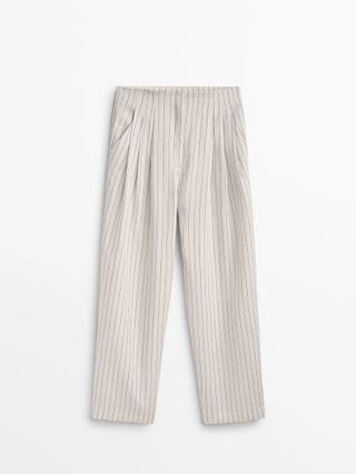 Massimo Dutti + Striped Linen Trousers With Darts