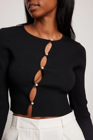 NA-KD + Fine Knitted Pearl Button Detail Sweater