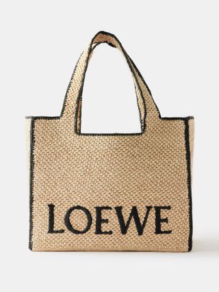 Loewe + Large Logo-Embroidered Raffia Tote Bag