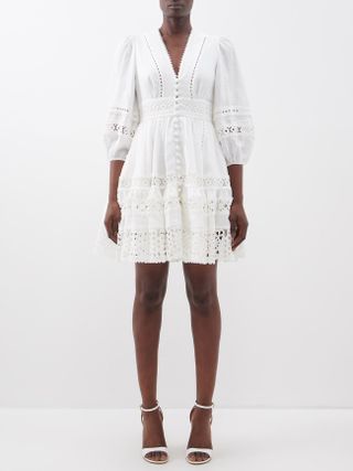 Zimmermann + Devi Lace-Embroidered Linen Mini Dress