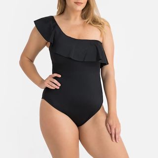 LA Redoute + Recycled Asymmetric Shaping Swimsuit with Ruffles