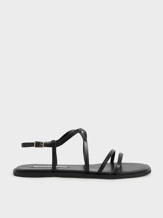 Charles & Keith + Black Strappy Flat Sandals