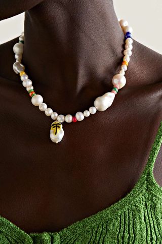 Martha Calvo + Feeling Tropical Gold-Tone, Pearl and Beaded Necklace