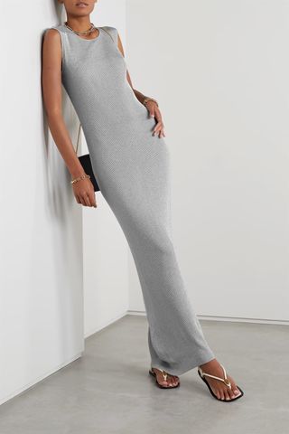 Tove + Vero Ribbed Metallic Stretch-Jersey Maxi Dress