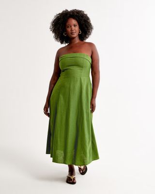 Abercrombie & Fitch + Strapless Linen-Blend Midi Dress