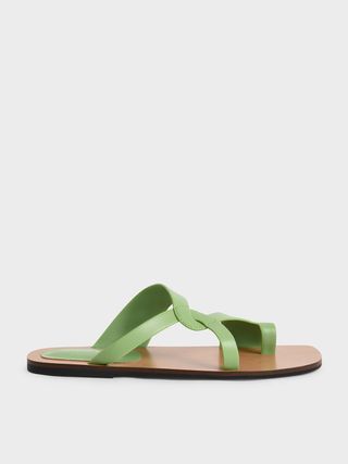 Charles & Keith + Green Toe-Ring Strappy Slide Sandals