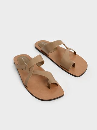 Charles & Keith + Camel Toe-Ring Strappy Slide Sandals