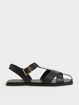 Charles & Keith + Black Strappy Crossover Sandals