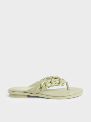 Charles & Keith + Sage Green Braided Chain-Link Strap Thong Sandals | Charles & Keith Uk