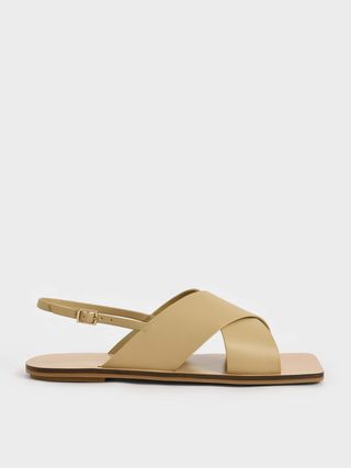Charles & Keith + Mustard Crossover Flat Slingback Sandals | Charles & Keith Uk