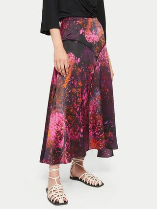 Jigsaw + Silk Paint Drops Midi Skirt