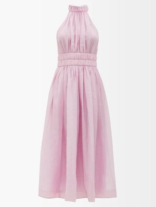 Zimmermann + Prima Halterneck Linen-Blend Organza Dress