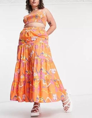 Collusion + Floral Tiered Maxi Skirt