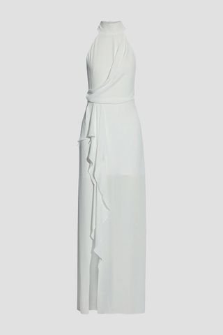 Halston + Tie-Neck Draped Crepe Gown
