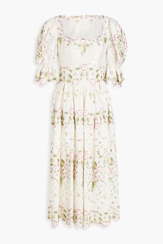 Dolce & Gabbana + Printed Broderie Anglaise Silk-Blend Midi Dress