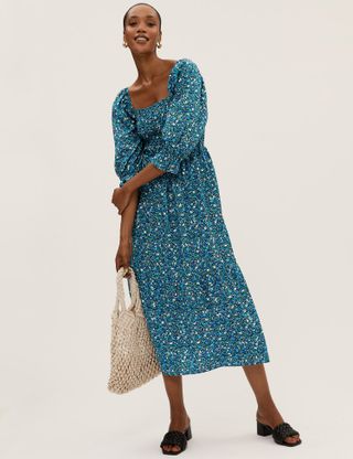 M&S Collection + Cotton Rich Floral Midi Dress