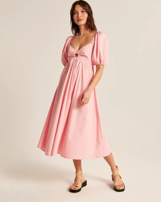 Abercrombie & Fitch + O-Ring Puff Sleeve Midi Dress