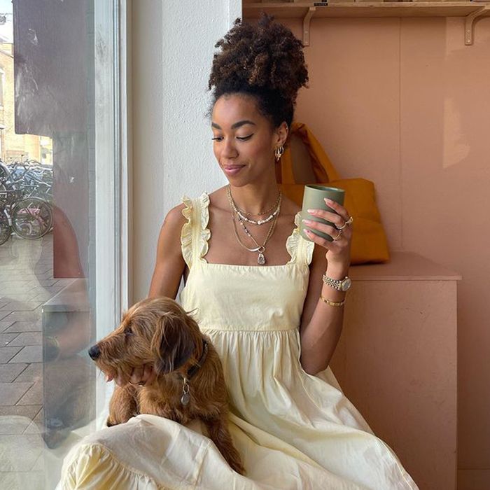 empire waist dress with v neck V-Neck Gathered Empire Waist Puffed Sleeve Midi Dress
