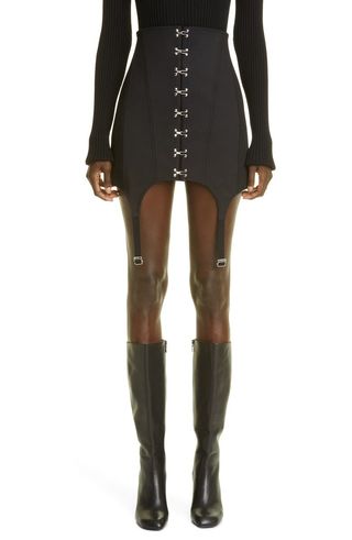 Dion Lee + High Waist Corset Front Garter Miniskirt