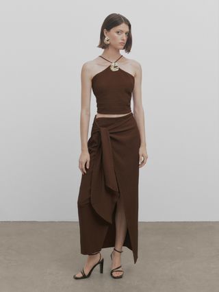 Massimo Dutti + Textured Wrap Skirt