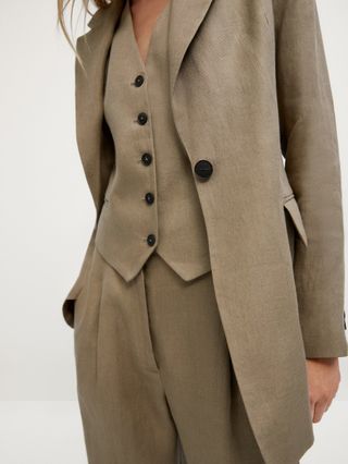 Massimo Dutti + V-Neck Linen Waistcoat