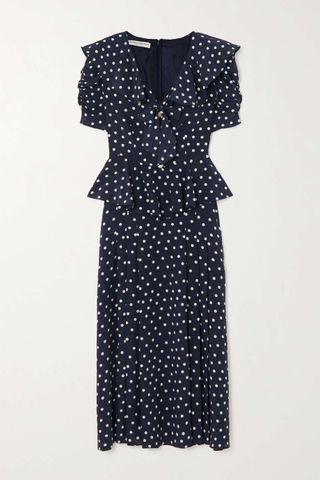 Alessandra Rich + Ruffled Polka-Dot Silk Midi Dress