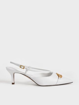 Charles & Keith + White Metallic Accent Slingback Pumps