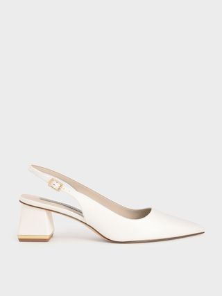 Charles & Keith + Cream Metallic Accent Slingback Court Shoes