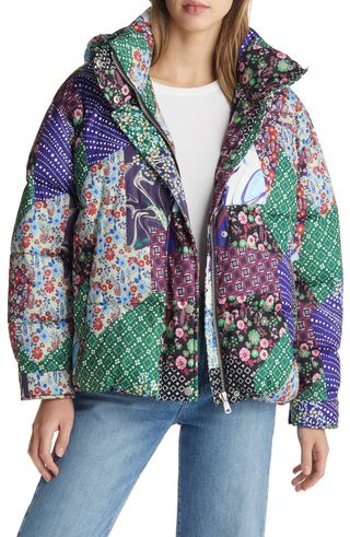 Avec Les Filles + Patchwork Quilted Hooded Puffer Coat