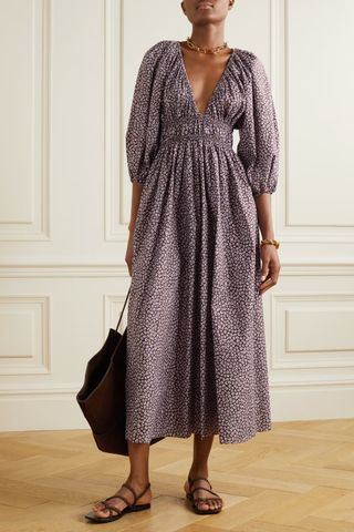 Matteau + + Net Sustain Shirred Floral-Print Organic Cotton-Poplin Maxi Dress