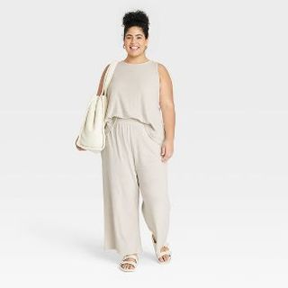 A New Day + High-Rise French Terry Wide Leg Ankle Pull-On Pants