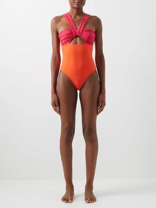Nensi Dojaka + Butterfly Bi-Color Cutout Swimsuit