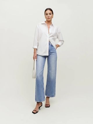 Reformation + Wilder High Rise Wide Leg Cropped Jeans