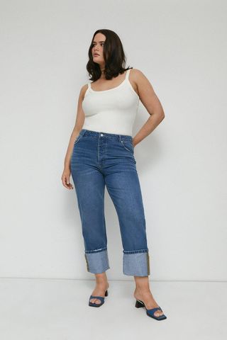 Warehouse + Plus Size 80s Turn Up Hem Straight Leg Jeans
